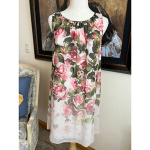 Women's Maggy London Pink Green Floral Sleeveless Dress Size 6